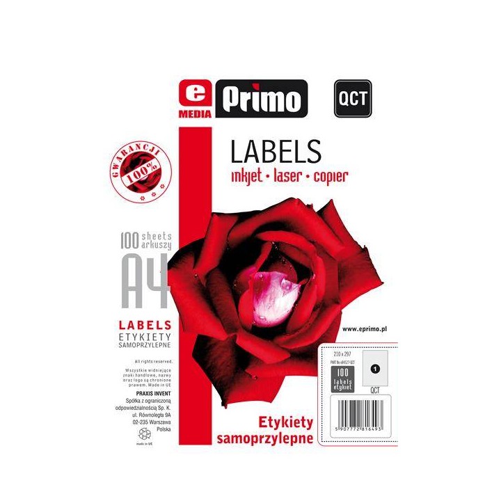 ETYKIETY SAMOPRZYLEPNE 48.5X25.4MM EPRIMO QCT E84855-QCT BIAŁE 100ARK*44SZT
