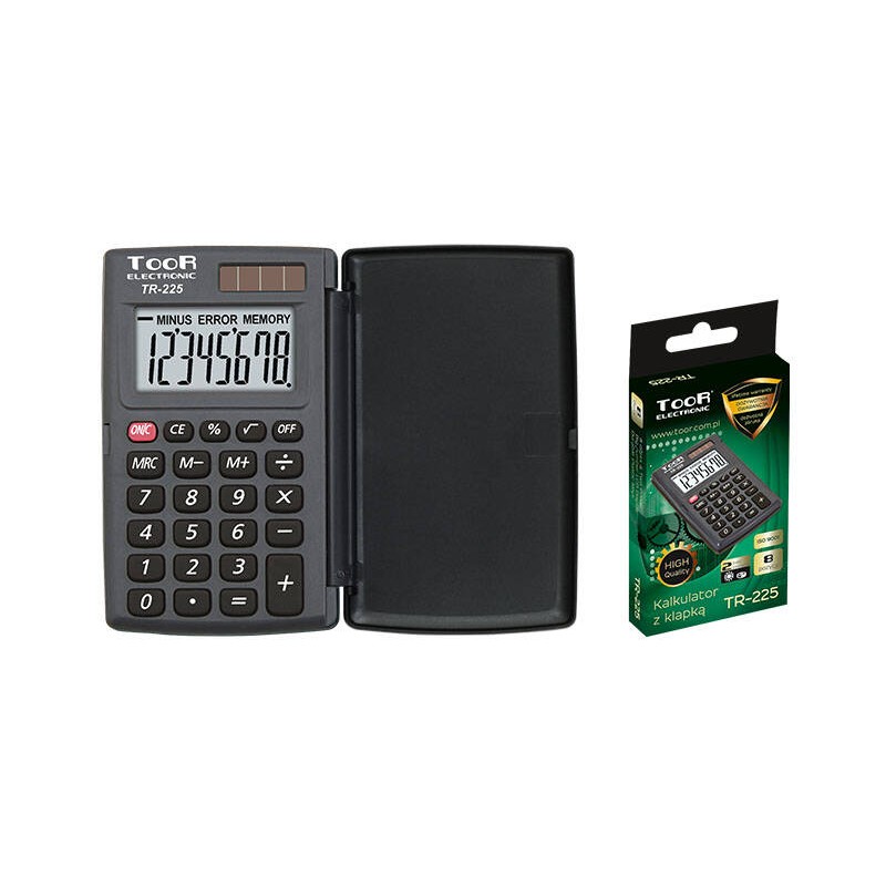 Kalkulator kieszonkowy 8cyfr Toor Electronic TR-225 z klapką 120-1856 zasilanie solarne + bateria 104x63x11mm