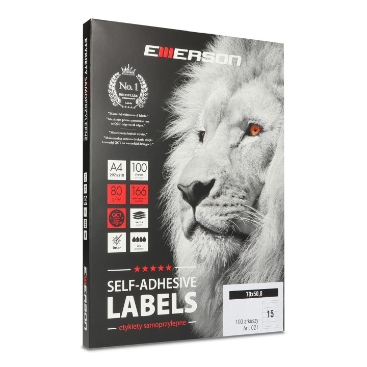 ETYKIETY SAMOPRZYLEPNE 70X50.8MM EMERSON 021 QCT BIAŁE 100ARK*15SZT