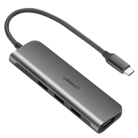 Adapter UGREEN 5w1 USB-C CM136 do HDMI 4K , 3x USB 3.0, Typ-C (szary)