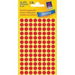 ETYKIETY SAMOPRZYLEPNE 8MM KÓŁKA DO ZAZNACZANIA AVERY ZWECKFORM 3010 CZERWONE 416 SZT