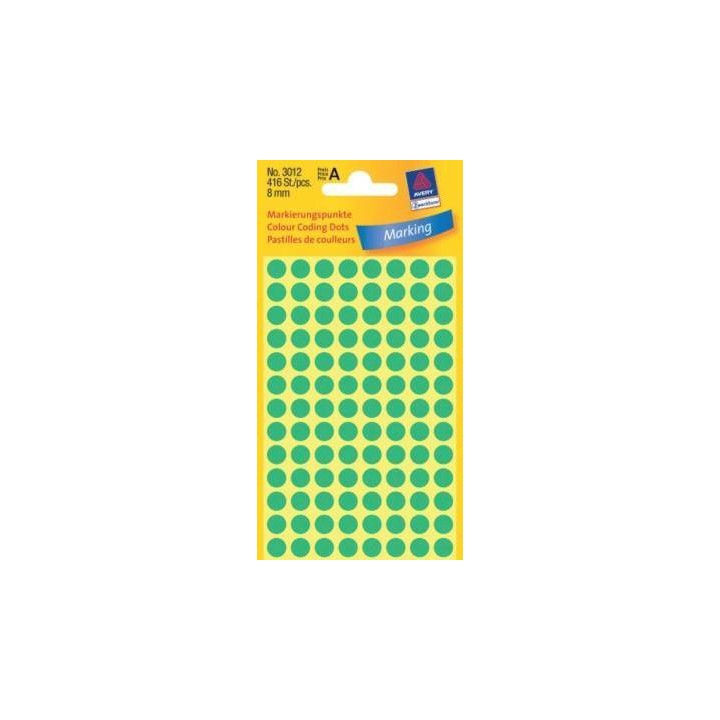 ETYKIETY SAMOPRZYLEPNE 8MM KÓŁKA DO ZAZNACZANIA AVERY ZWECKFORM 3012 ZIELONE 416 SZT