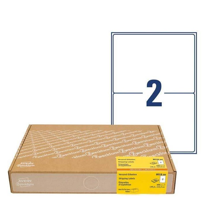 ETYKIETY WYSYŁKOWE 199.6X143.5MM DO ADRESOWANIA AVERY ZWECKFORM 8018-300 BIAŁE 300ARK*2SZT