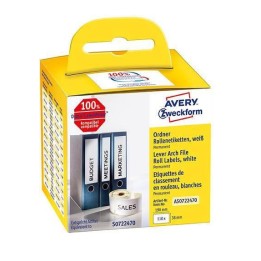 ETYKIETY SAMOPRZYLEPNE 38X190MM NA SEGREGATORY AVERY ZWECKFORM TRWAŁE, W ROLCE DO DRUK. TERM. AS0722470 BIAŁE 110 SZT