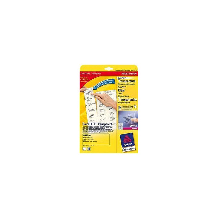 ETYKIETY SAMOPRZYLEPNE 99.1X42.3MM DO ADRESOWANIA AVERY ZWECKFORM L4772-25 PRZEZROCZYSTE 25ARK*12SZT