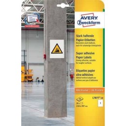 ETYKIETY PAPIEROWE 210X297MM OCHRONNE, ZABEZPIECZAJĄCE AVERY ZWECKFORM DO TRUDNYCH POWIERZCHNI L7877-20 BIAŁE 20ARK*1SZT