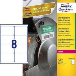 ETYKIETY SAMOPRZYLEPNE 99.1X67.7MM OCHRONNE, ZABEZPIECZAJĄCE, POLIETYLENOWE AVERY ZWECKFORM ULTRA RESISTANT L7914-40 BIAŁE 40ARK
