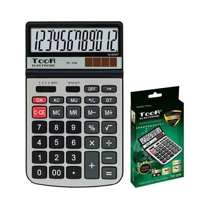 Kalkulator biurowy 12cyfr Toor Electronic TR-1216 120-1835 zasilanie solarne + bateria 186x112x29mm