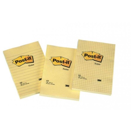 Karteczki samoprzylepne  102x152mm 3M POST-IT® 662 żółte w kratkę 100 kart