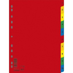 Przekładki 1-10 A4 DONAU z perforacją mix kolorów PP 120g/m² 10szt