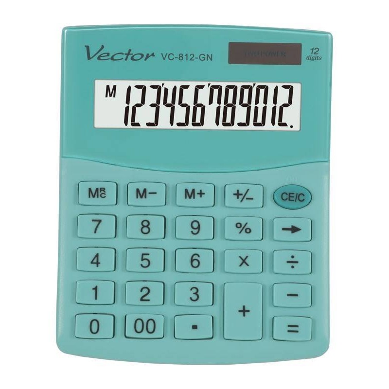 Kalkulator biurowy 124x101x33mm VECTOR KAV VC-812 GN zielony pastelowy solarne+bateria