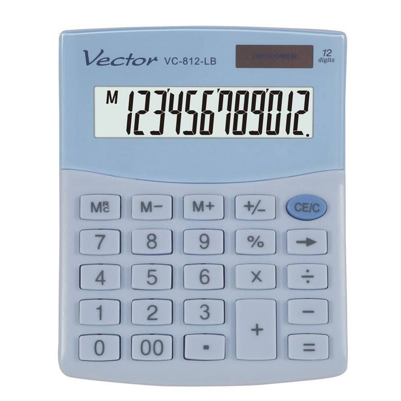 Kalkulator biurowy 124x101x33mm VECTOR KAV VC-812 LB niebieski pastelowy solarne+bateria