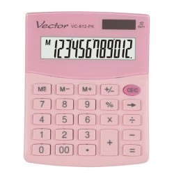 Kalkulator biurowy 124x101x33mm VECTOR KAV VC-812 PK różowy pastelowy solarne+bateria