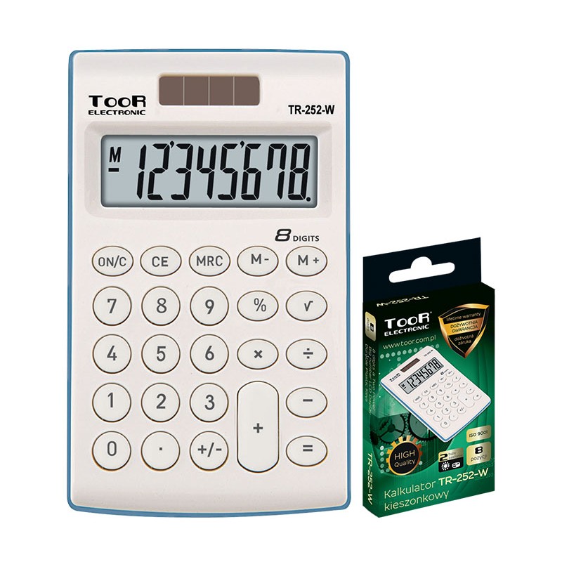 Kalkulator kieszonkowy TOOR TR-252-W 8-pozycyjny &8211 2 typy zasilania