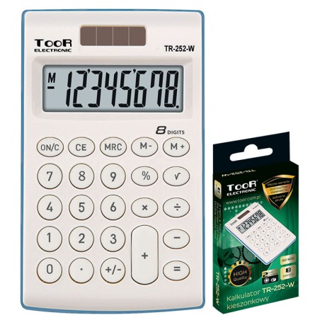 Kalkulator kieszonkowy TOOR TR-252-W 8-pozycyjny &8211 2 typy zasilania