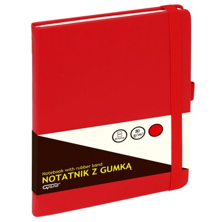 Notatnik GRAND z gumką czerwony A5/80 kartek 80gm- kratka