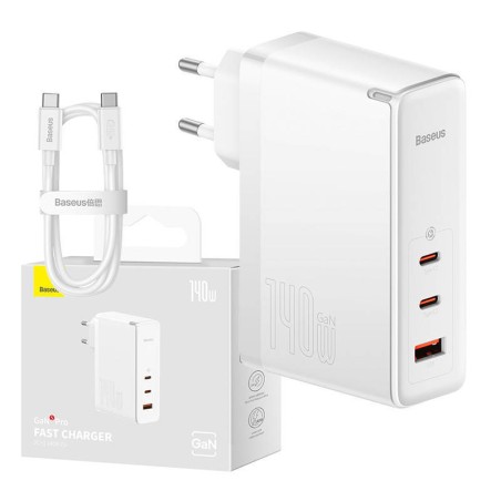 Ładowarka sieciowa Baseus GaN5 Pro 2xUSB-C + USB, 140W (biała)