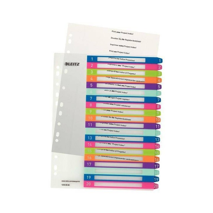 PRZEKŁADKI 1-20 A4 LEITZ WOW DO NADRUKU 12450000 PLASTIKOWE