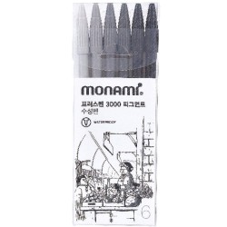 Cienkopis Monami Pen 3000 160-2432 6 odc. szarości 0.4mm 6szt