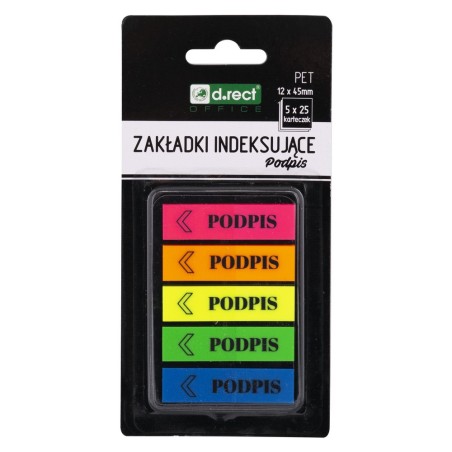 ZAKŁADKI INDEKSUJĄCE PET 12x45mm 5x25szt PODPIS 24szt