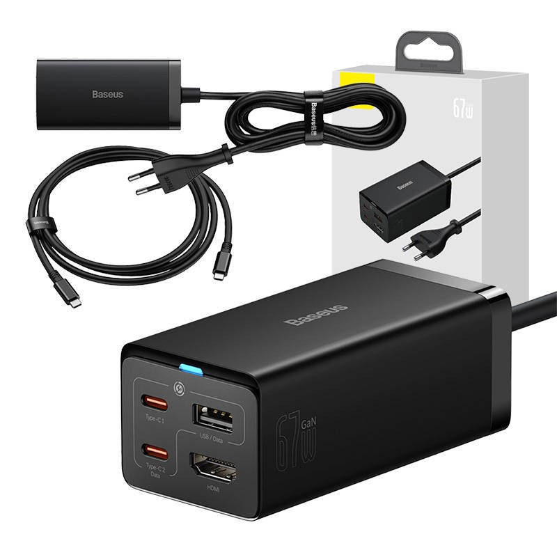 Ładowarka sieciowa Baseus GaN5 Pro 2xUSB-C + USB + HDMI, 67W (czarna)