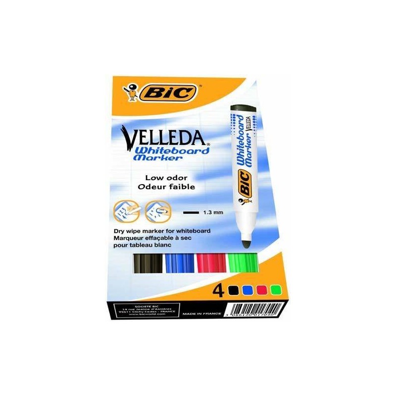 MARKER SUCHOŚCIERALNY BIC VELLEDA ECOLUTIONS 1701 904941 MIX*4 OKRĄGŁA 6MM 4SZT