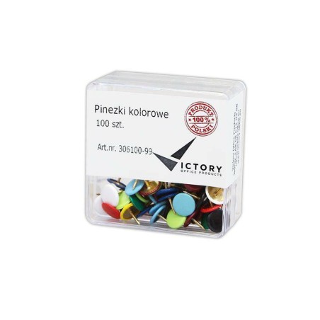 PINEZKI W POJEMNIKU PLASTIKOWYM VICTORY OFFICE PRODUCTS 306100-99 MIX KOLORÓW 100SZT