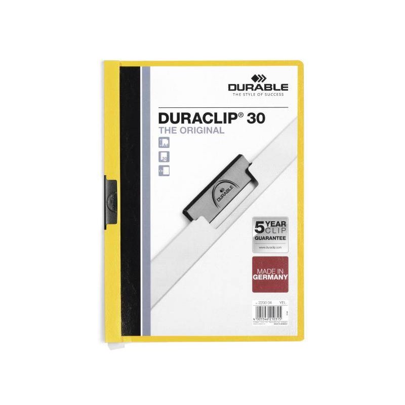 SKOROSZYT ZACISKOWY A4 DURABLE DURACLIP 220004 ŻÓŁTY PLASTIKOWY 30 KRT