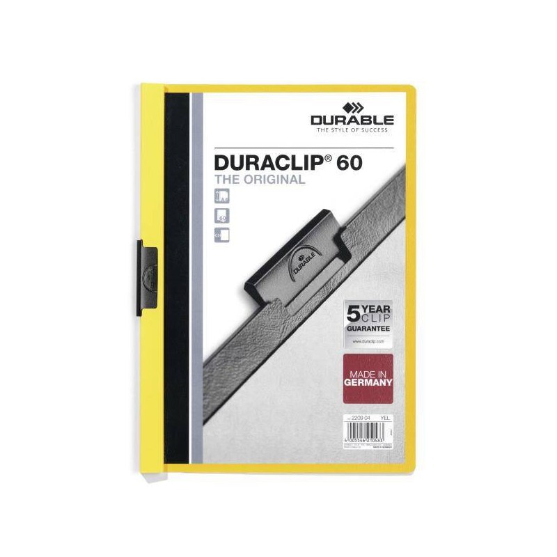 SKOROSZYT ZACISKOWY A4 DURABLE DURACLIP 220904 ŻÓŁTY PLASTIKOWY 60 KRT