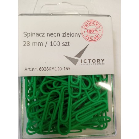 SPINACZE OKRĄGŁE 28MM VICTORY OFFICE PRODUCTS 6028KM100-155 NEONOWE ZIELONE METALOWEPOWLEKANE W ZAWIESZANYM POJEMNIKU PLASTIKO