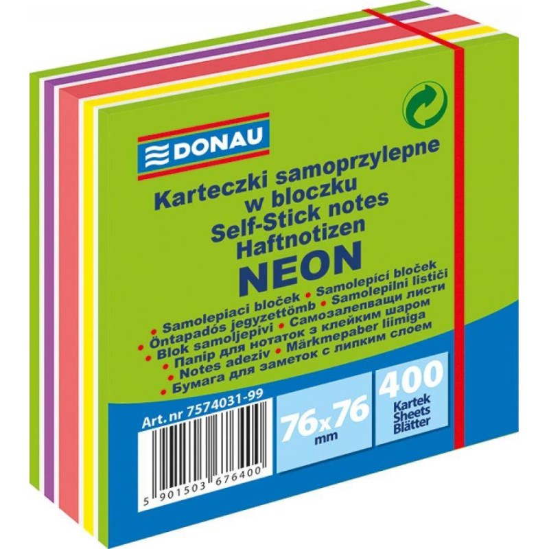 KARTECZKI SAMOPRZYLEPNE 76X76MM DONAU MIX NEON-PASTEL 400KART