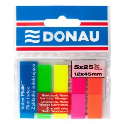 ZAKŁADKI INDEKSUJĄCE FOLIOWE 12X45MM DONAU MIX KOLORÓW 5X25 SZT