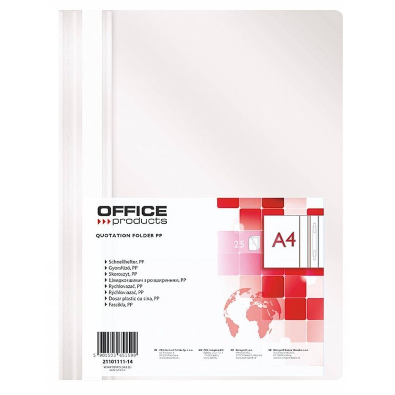 SKOROSZYT A4 OFFICE PRODUCTS MIĘKKI BIAŁY PP 100/170MIKR