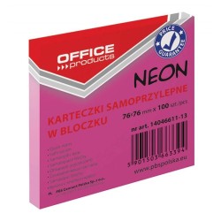 KARTECZKI SAMOPRZYLEPNE 76X76MM OFFICE PRODUCTS NEONOWE RÓŻOWE 100KART