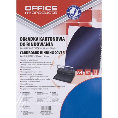 KARTON DO BINDOWANIA BŁYSZCZĄCY A4 OFFICE PRODUCTS CHROMOLUX CIEMNONIEBIESKI 100 SZT