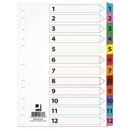 PRZEKŁADKI 1-12 A4 Q-CONNECT MYLAR MIX KOLORÓW KARTON 170G/M² 12KART