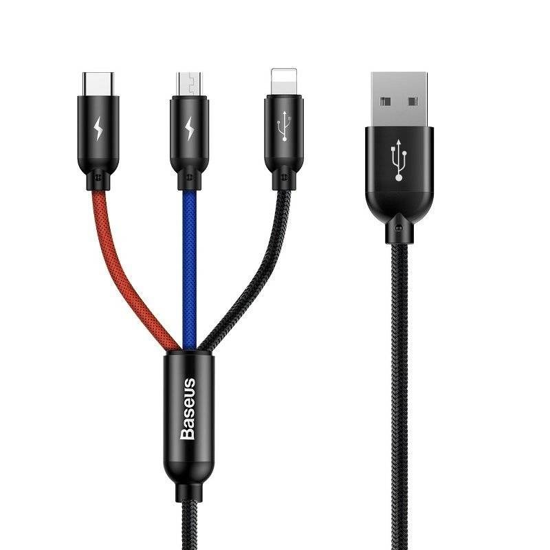 KABEL USB BASEUS 3W1 USB-C / LIGHTNING / MICRO 3A 1.2M (CZARNY)