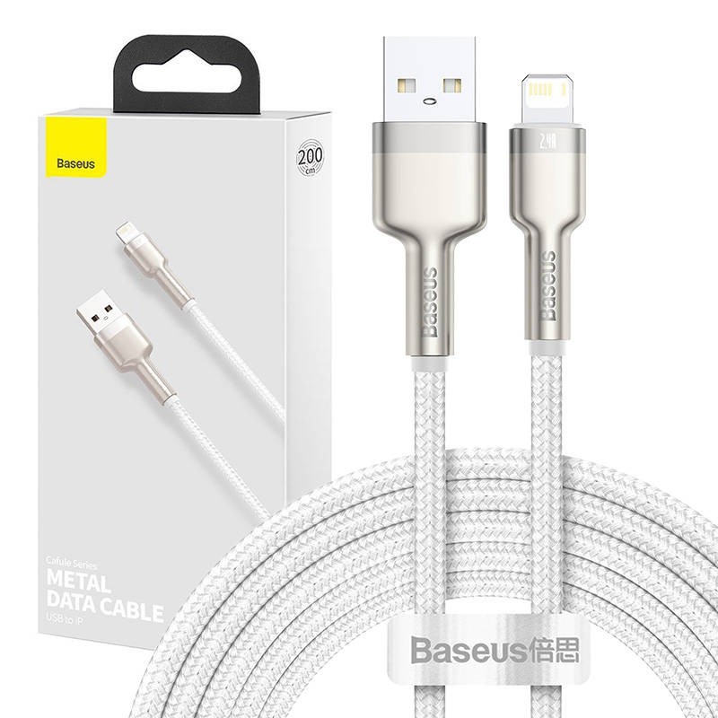 KABEL USB DO LIGHTNING BASEUS CAFULE, 2.4A, 2M (BIAŁY)