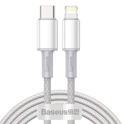 KABEL USB-C DO LIGHTNING BASEUS HIGH DENSITY BRAIDED, 20W, PD, 2M (BIAŁY)