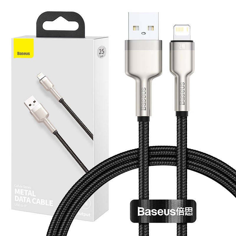 KABEL USB DO LIGHTNING BASEUS CAFULE, 2.4A, 0,25M (CZARNY)