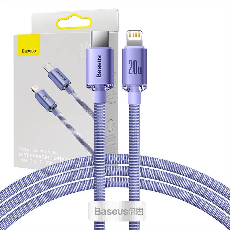 KABEL USB-C DO LIGHTNING BASEUS CRYSTAL SHINE, 20W, PD, 1.2M (FIOLETOWY)