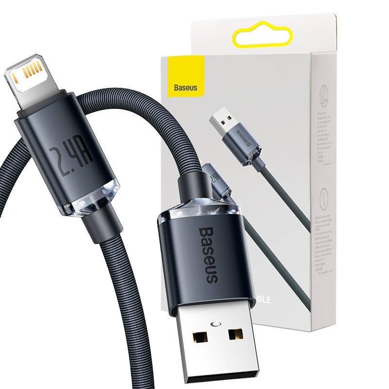 KABEL USB DO LIGHTNING BASEUS CRYSTAL SHINE, 2.4A, 2M (CZARNY)