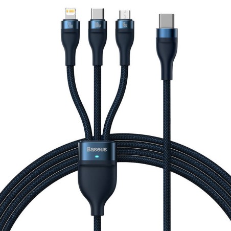 KABEL USB 3W1 BASEUS FLASH SERIES 2, USB-C + MICRO USB + LIGHTNING, 100W, 1.5M (NIEBIESKI)