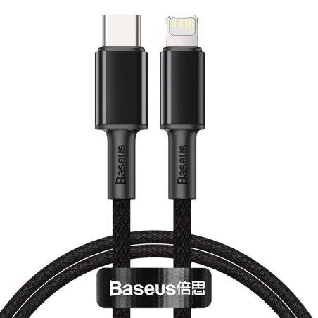 KABEL USB-C DO LIGHTNING BASEUS HIGH DENSITY BRAIDED, 20W, 5A, PD, 2M (CZARNY)