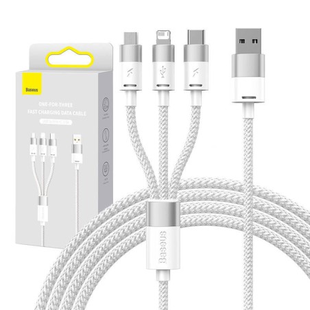 KABEL USB 3W1 BASEUS STARSPEED, USB-C + MICRO USB + LIGHTNING, 3,5A, 1.2M (BIAŁY)