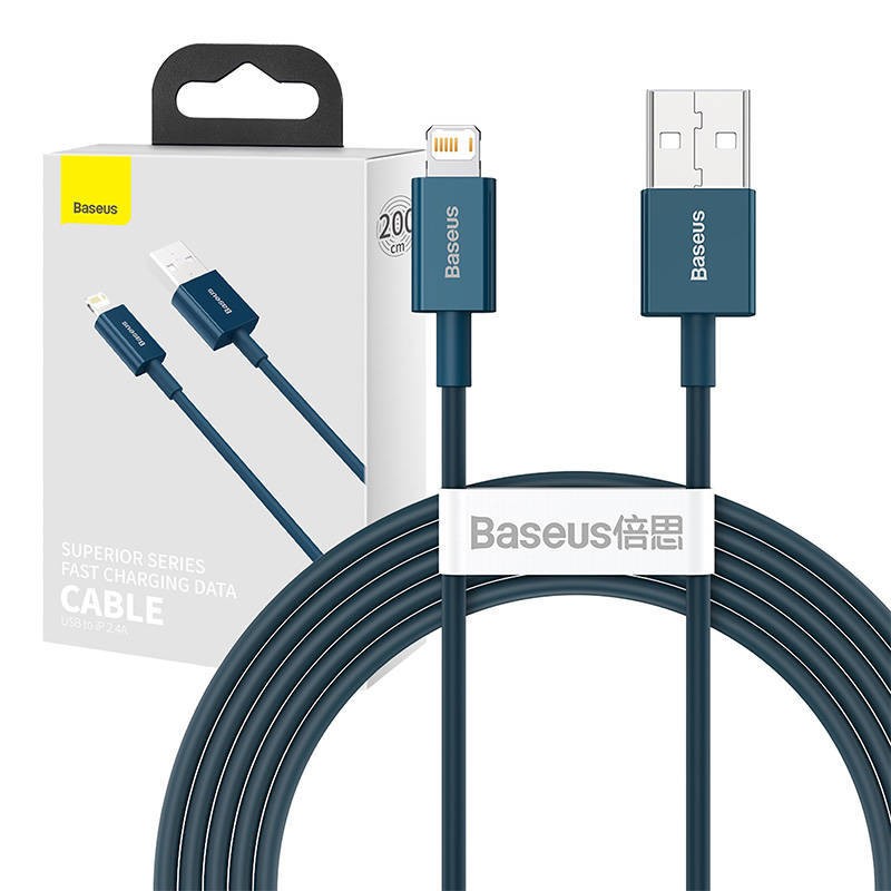 KABEL USB DO LIGHTNING BASEUS SUPERIOR SERIES, 2.4A, 2M (NIEBIESKI)