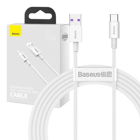 KABEL USB DO USB-C BASEUS SUPERIOR SERIES, 66W, 2M (BIAŁY)