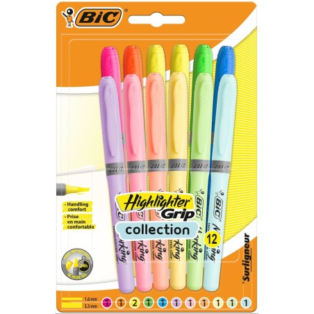 ZAKREŚLACZ BIC HIGHLIGHTER GRIP PASTEL 992562 MIX*12 1.6-3.3MM 12SZT