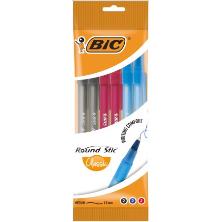 DŁUGOPIS JEDNORAZOWY BIC ROUND STIC CLASSIC 929071 MIX 1.0MM 6SZT