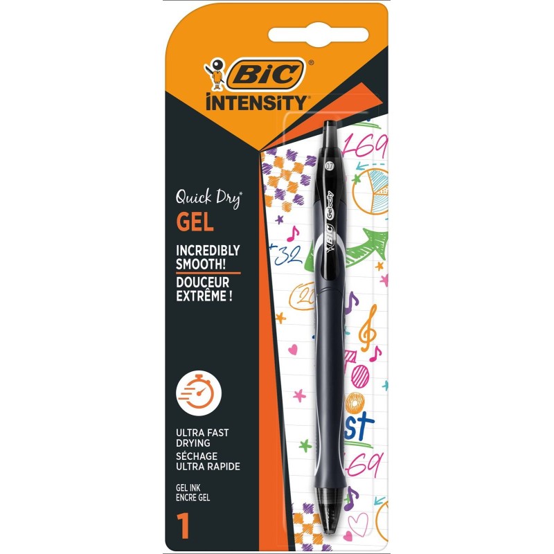 DŁUGOPIS ŻELOWY BIC INTENSITY QUICK DRY 964764 CZARNY 0.7MM BLISTER